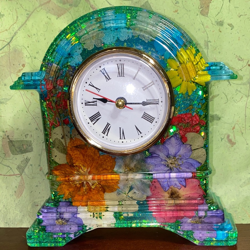 Floral Resin Clock with Roman Numerals